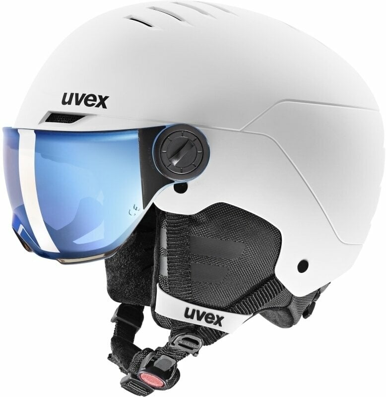 Capacete de esqui UVEX Rocket Junior Visor White/Black Mat 51-55 cm Capacete de esqui