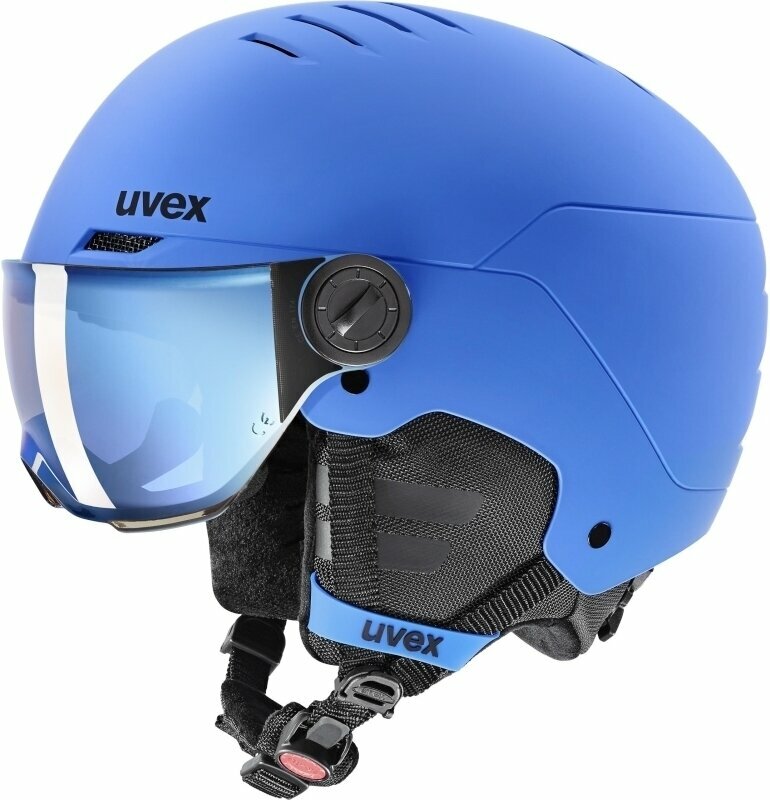 Capacete de esqui UVEX Rocket Junior Visor Blue Matt 51-55 cm Capacete de esqui