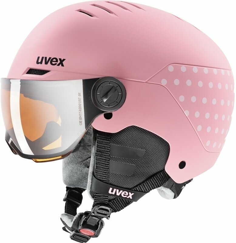Casco de esquí UVEX Rocket Junior Visor Pink Confetti 51-55 cm Casco de esquí