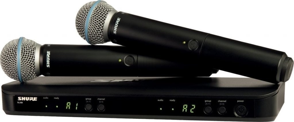 Conjunto de microfone de mão sem fios Shure BLX288E/B58 M17: 662-686 MHz