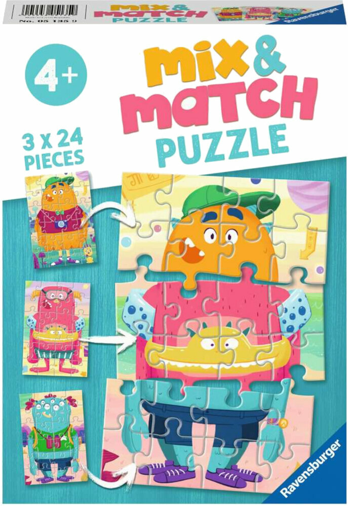 Puzzle Ravensburger 51359 Mix & Match Puzzle Funny Monsters 3 x 24 Parts Puzzle