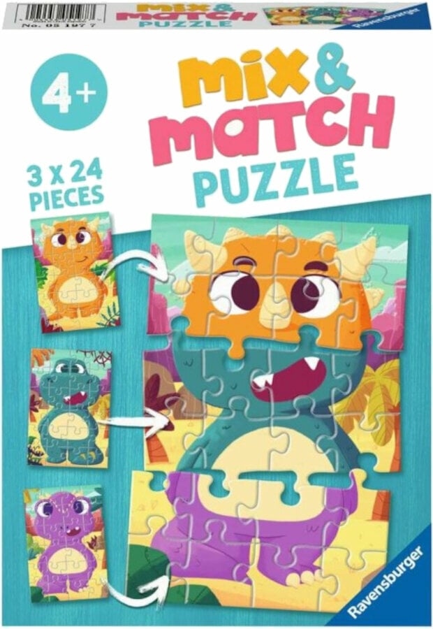 Puzzle Ravensburger 51977 Mix & Match Puzzle Funny Dinosaur 3x24 partes Puzzle