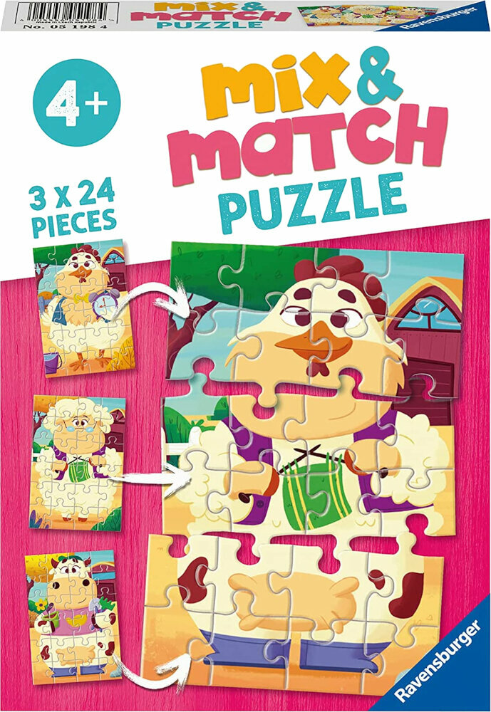 Puzzle Ravensburger 51984 Amestecați și potriviți animalele de fermă puzzle 3 x 24 Piese Puzzle