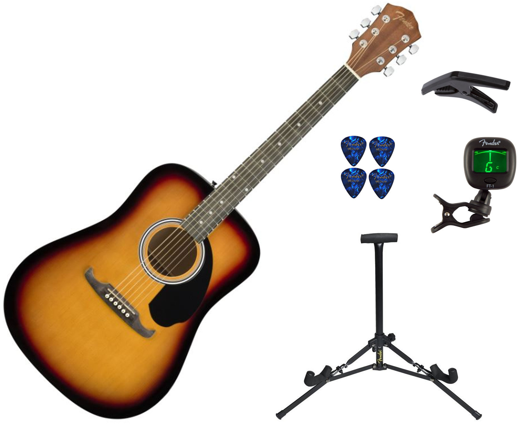 Akustik Gitarren Set Fender FA-125 Sunburst PACK