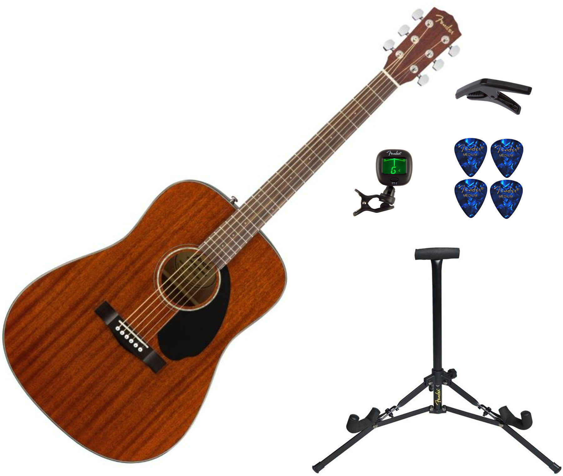 Kit guitare acoustique Fender CD-60S All Mahogany Natural PACK