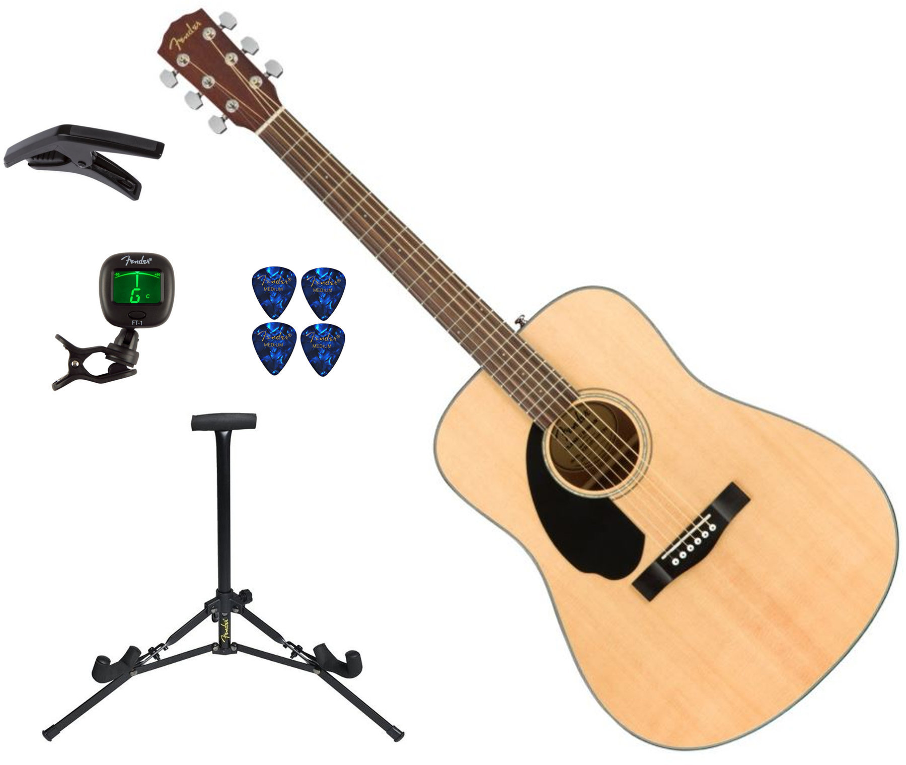 Acoustic Guitar SET Fender CD-60S Left-Hand Natural PACK