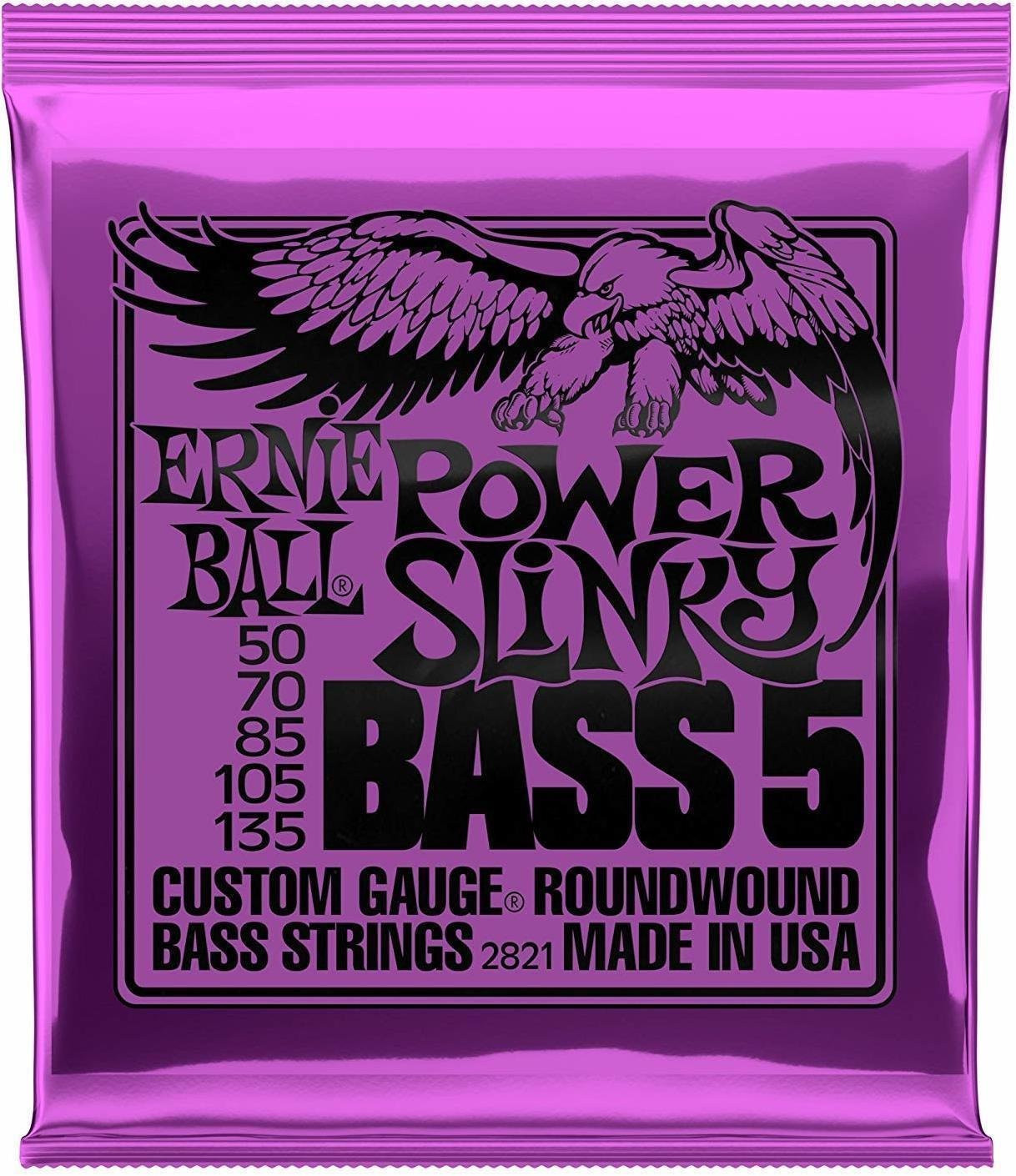 Snaren voor 5-snarige basgitaar Ernie Ball 2821 Power Slinky Nickel 050-135
