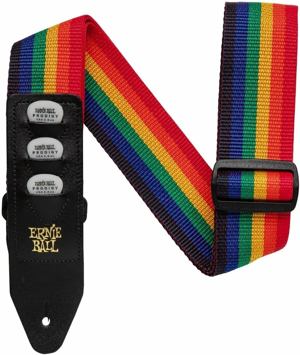 Tekstylne gitarowe pasy Ernie Ball Pickholder Strap - Rainbow