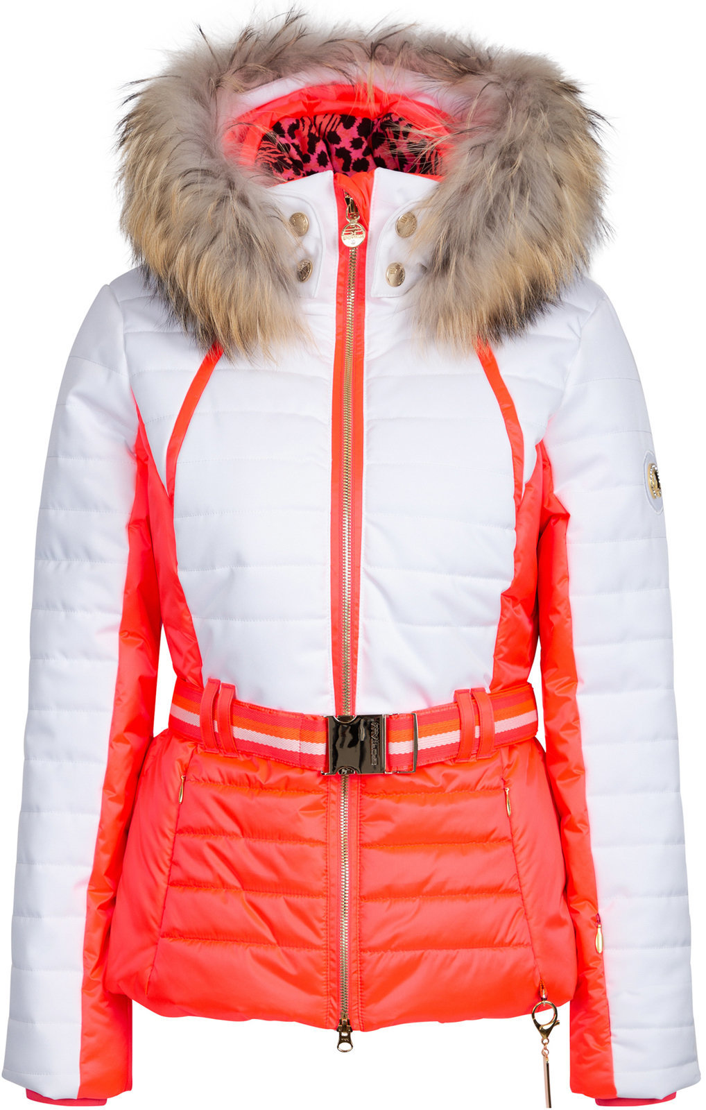 Skijakke Sportalm Kelly Womens Jacket with Hood and Fur Neon Pink 36