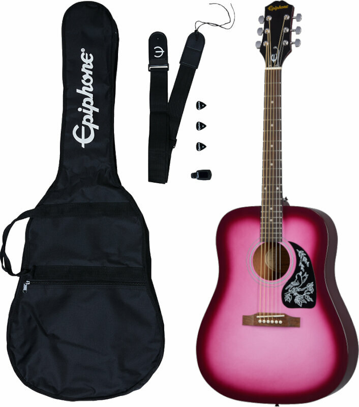 Dreadnought-gitarr Epiphone Starling Acoustic Guitar Player Pack Hot Pink Pearl