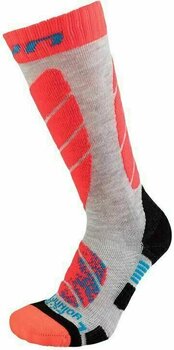 Ski-sokken UYN Juniors Light Grey/Coral Fluo 24-26 Ski-sokken - 1