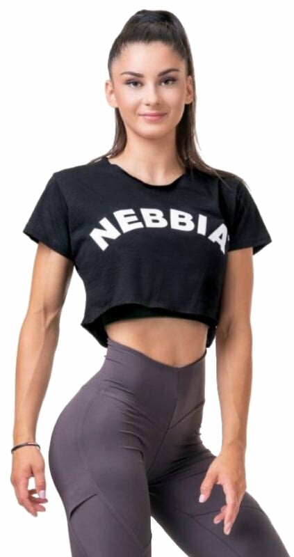 Fitness koszulka Nebbia Loose Fit Sporty Crop Top Black M Fitness koszulka