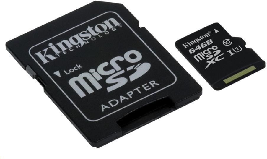 Cartão de memória Kingston 64GB Canvas Select UHS-I microSDXC Memory Card w SD Adapter