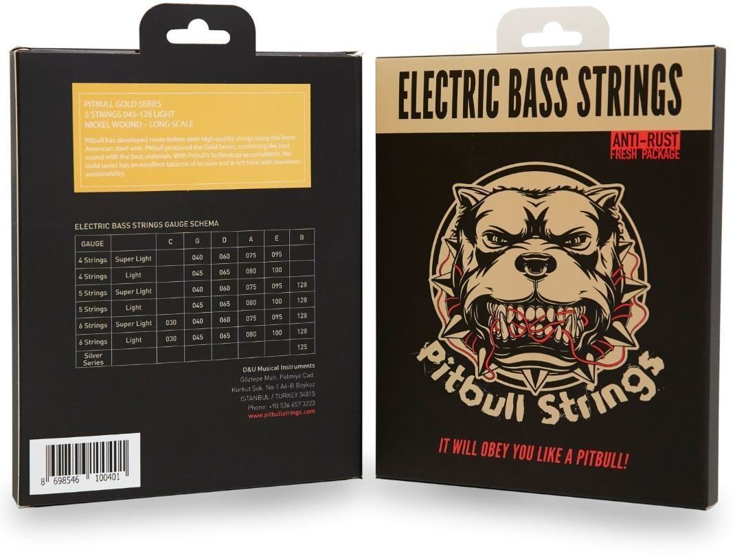 Saiten für 5-saitigen E-Bass, Saiten für 5-Saiter E-Bass Pitbull Strings GEB-5 L 45-128 Bass Light