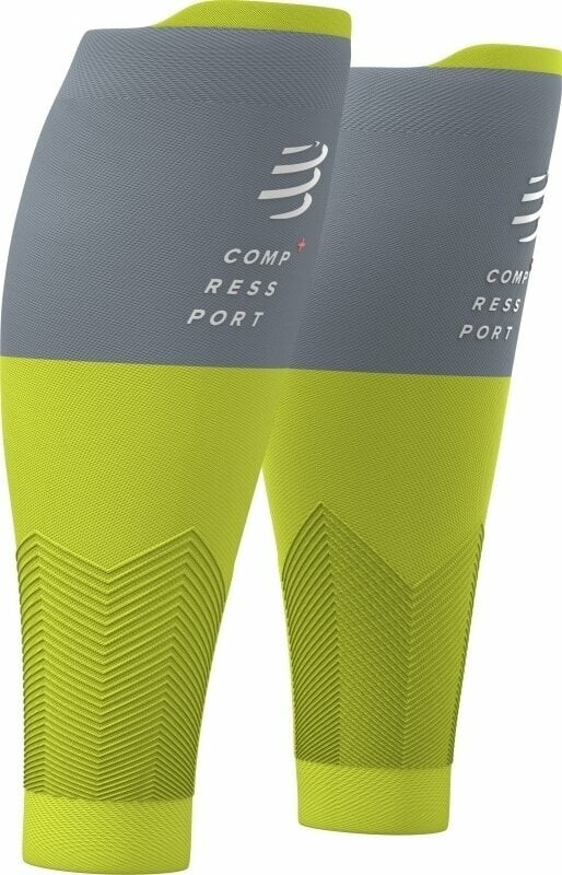 Borjútakarók futóknak Compressport R2V2 Calf Sleeves Lime/Grey T1 Borjútakarók futóknak