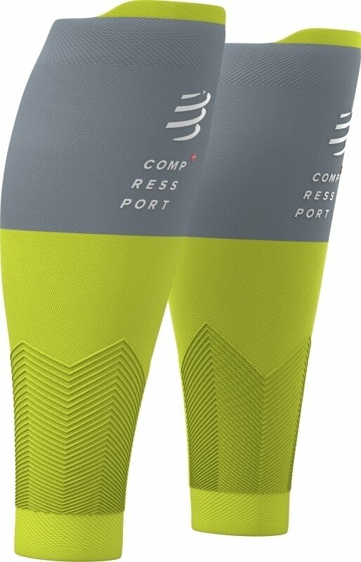 Vadskydd för löpare Compressport R2V2 Calf Sleeves Lime/Grey T3 Vadskydd för löpare