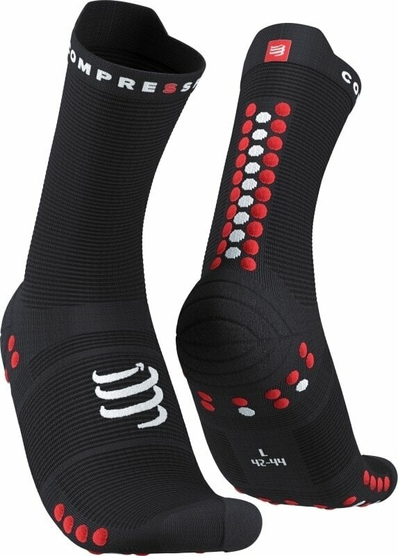 Löparstrumpor Compressport Pro Racing Socks v4.0 Run High Black/Red T1 Löparstrumpor