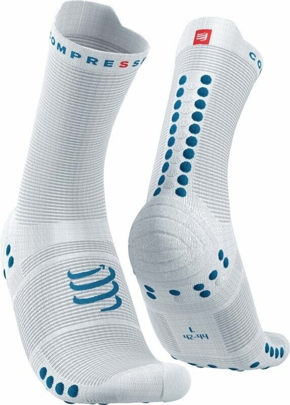 Κάλτσες Τρεξίματος Compressport Pro Racing Socks v4.0 Run High White/Fjord Blue T4 Κάλτσες Τρεξίματος