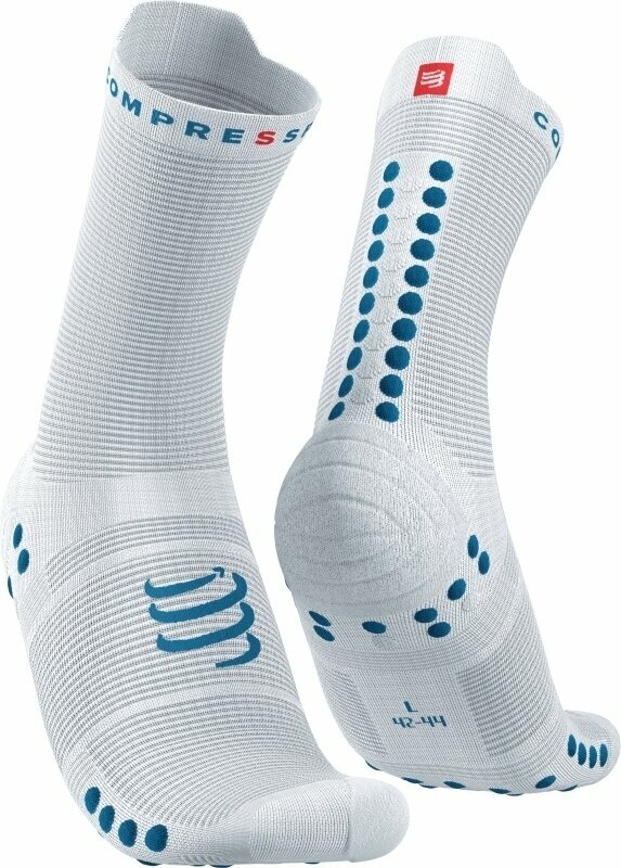 Hardloopsokken Compressport Pro Racing V4.0 Run High White/Fjord Blue T4 Hardloopsokken