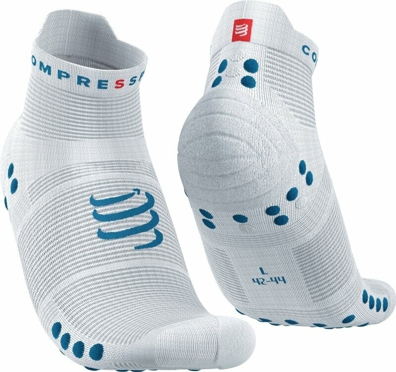 Hardloopsokken Compressport Pro Racing Socks v4.0 Run Low White/Fjord Blue T2 Hardloopsokken