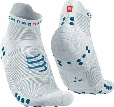 Løbestrømper Compressport Pro Racing Socks v4.0 Run Low White/Fjord Blue T2 Løbestrømper - 1