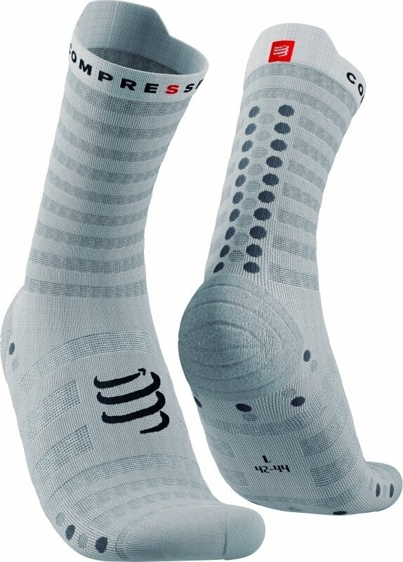 Löparstrumpor Compressport Pro Racing Socks v4.0 Ultralight Run High White/Alloy T1 Löparstrumpor