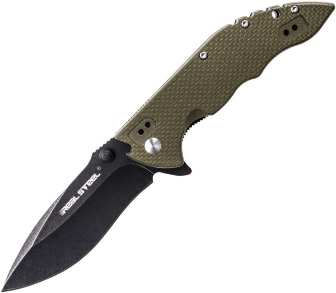 Tactical Folding Knife Real Steel E77 Green Black Stonewashed