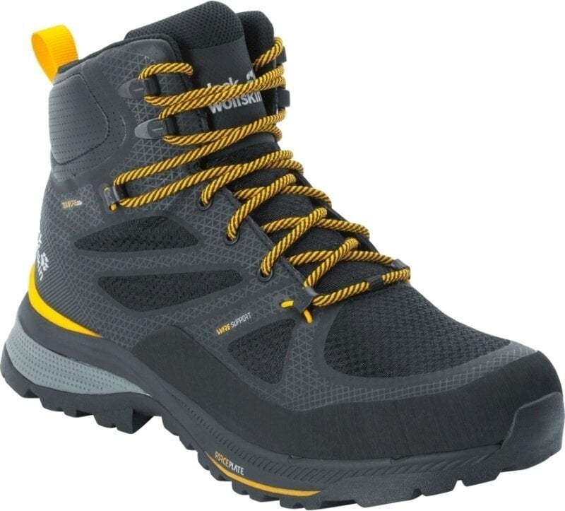Мъжки обувки за трекинг Jack Wolfskin Force Striker Texapore Mid Black/Burly Yellow XT 44 Мъжки обувки за трекинг