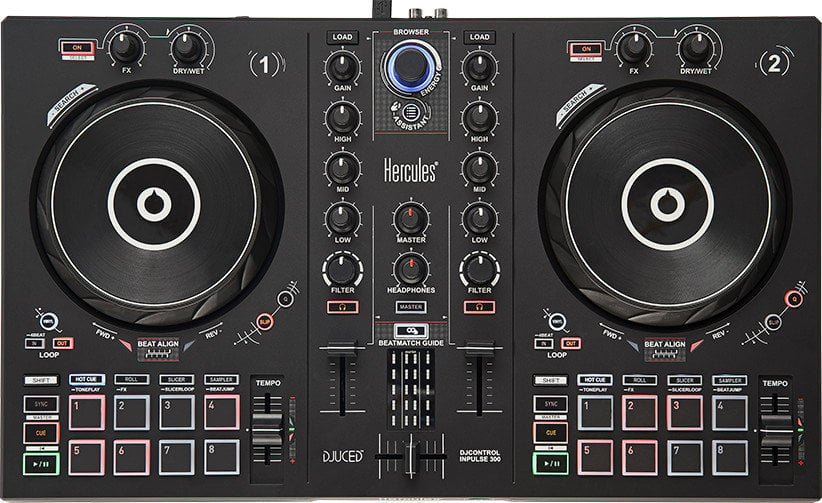 Hercules DJContorl Inpulse 300 Controller Speakers Headphones Platinum Accessory Bundle 