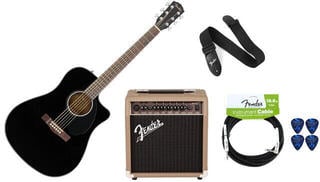 Guitare Dreadnought acoustique-électrique Fender CD-60SCE Black PACK Black Guitare Dreadnought acoustique-électrique