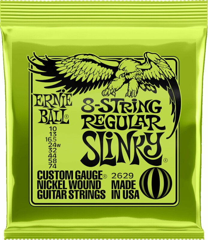 Cordes pour guitares électriques Ernie Ball 2629 Regular Slinky 8-String Nickel Wound 10-74