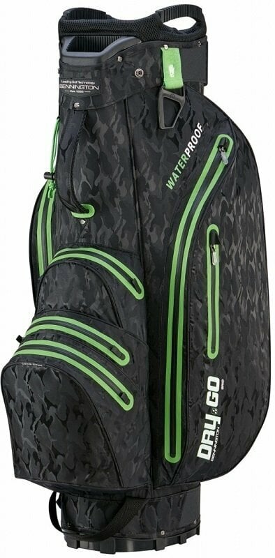 Golf Bag Bennington Dry GO 14 Grid Orga Water Resistant With External Putter Holder Black Camo/Lime Golf Bag