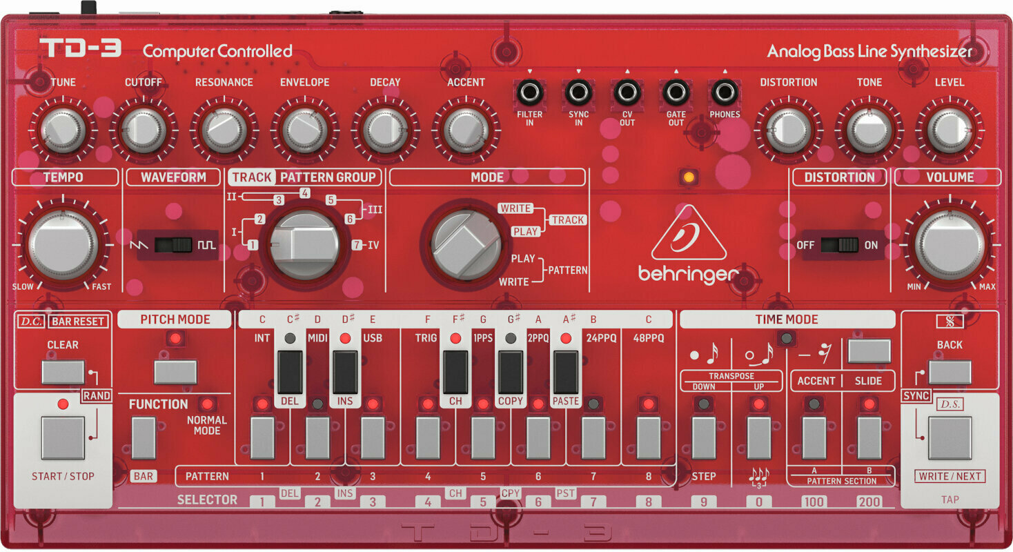 Behringer TD-3 Synthesizer Transparent Red - Muziker
