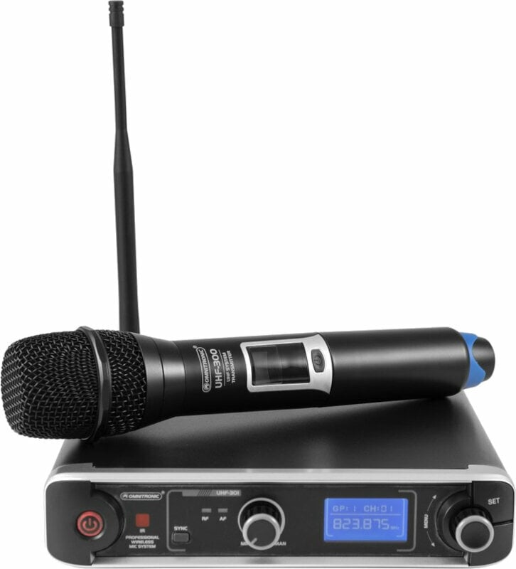 Conjunto de microfone de mão sem fios Omnitronic UHF-301 823 MHz