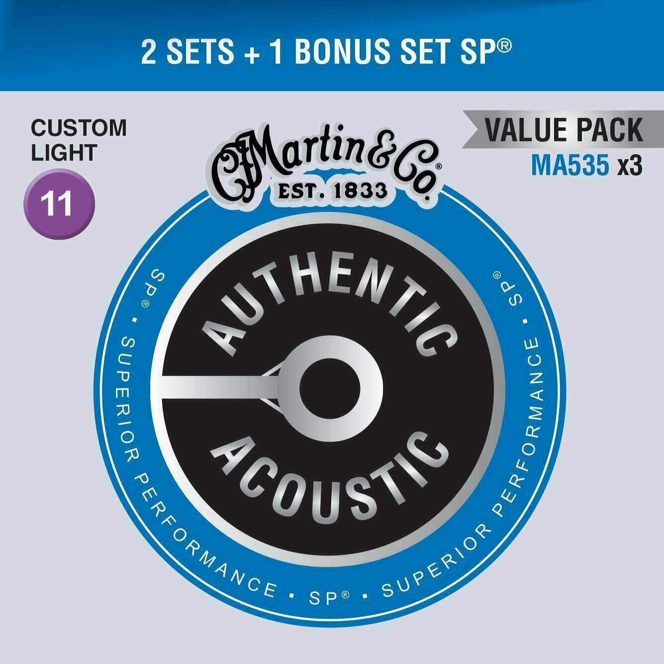 Cordas de guitarra Martin MA535 Authentic Acoustic x3