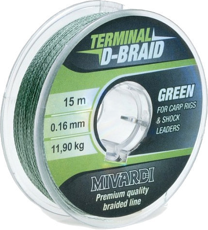 Vlasec, šnúra Mivardi Terminal D-Braid Green 0,14 mm 10,3 kg 15 m