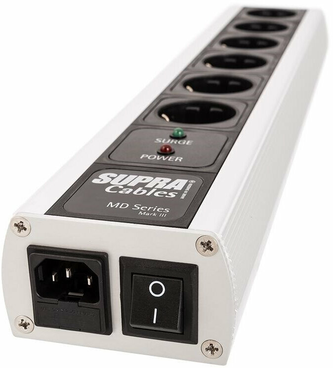 Hi-Fi jatkojohto SUPRA Cables Mains Block MD06-EU/SP Mk3.1 Switch Musta-Valkoinen Hi-Fi jatkojohto