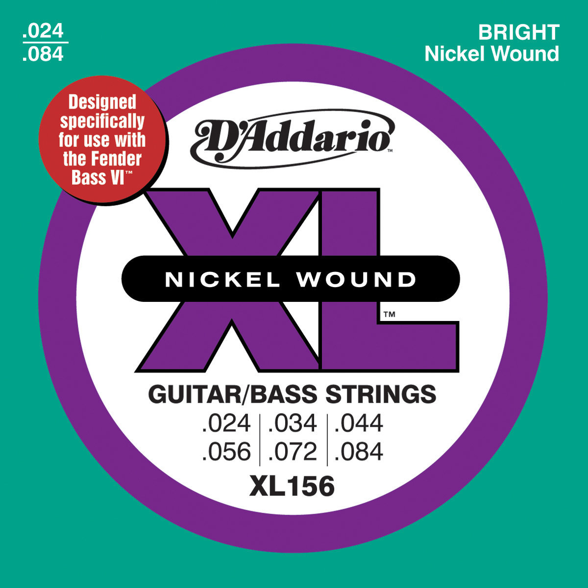 Bassguitar strings D'Addario XL156 Nickel Wound Fender Bass VI 24-84