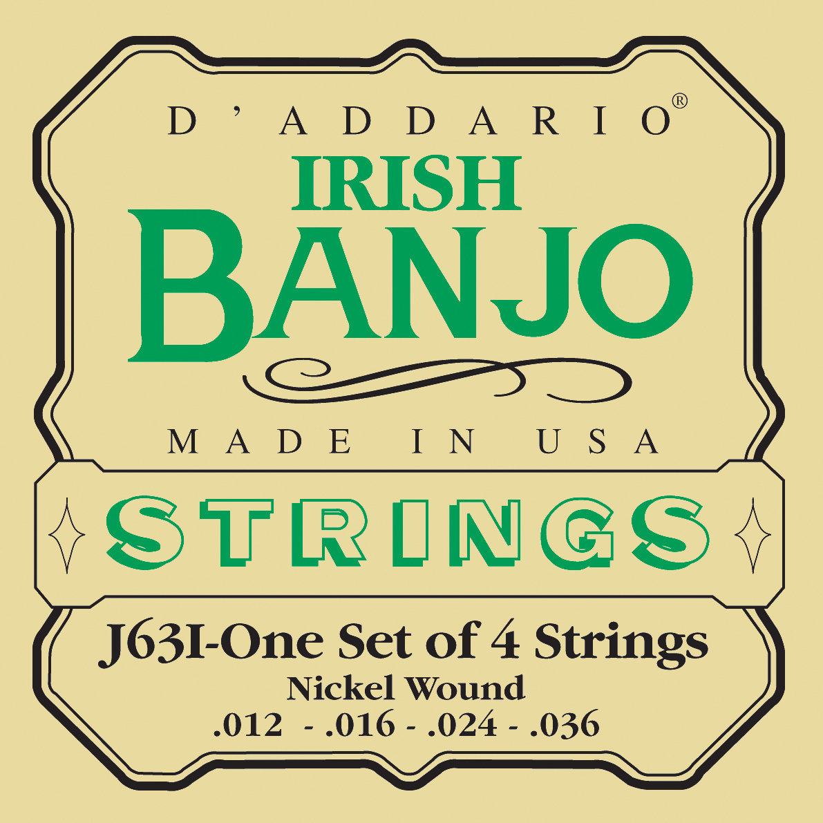 Banjo Strings D'Addario J63I Irish Tenor Banjo Nickel Strings 12-36