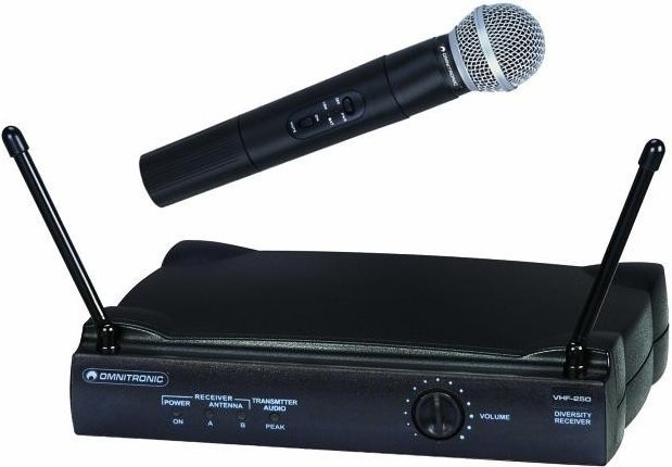 Conjunto de microfone de mão sem fios Omnitronic VHF-250