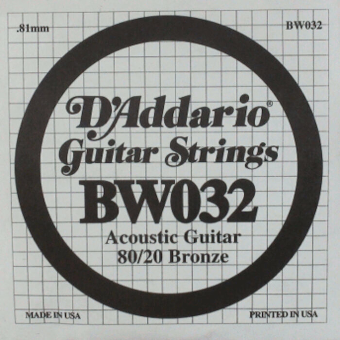 Единична струна за китара D'Addario BW032 80/20 BRONZE 032 Единична струна за китара