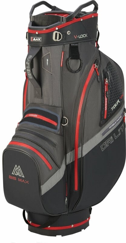 Sac de golf Big Max Dri Lite V-4 Cart Bag Charcoal/Black/Red Sac de golf